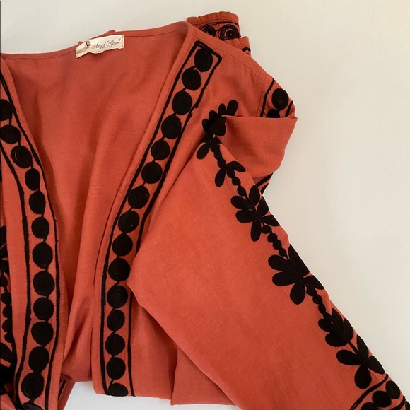 Angel Heart Boutique Rust Open Front Jacket with Black Embroidery, Size M - Picture 8 of 9
